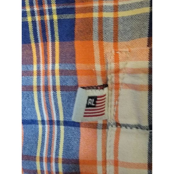 Ralph Lauren Polo Jeans Company Button Up Shirt Orange Tan Plaid Size Medium - Picture 5 of 7